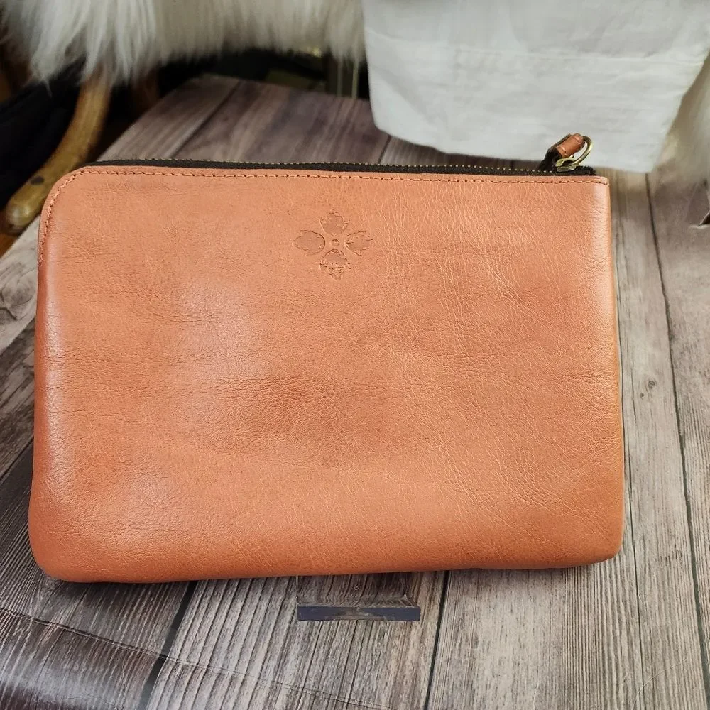 Patricia Nash Woven Leather Wristlet in Cognac Brown